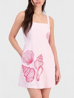 Rebel Veil Juniors' Printed Linen-Blend Mini Dress With Pockets  (Size Medium)